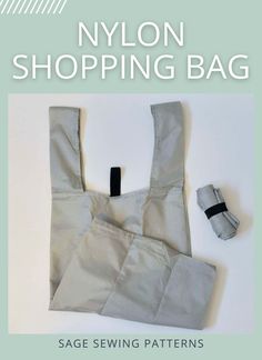 the nylon shopping bag sewing pattern is shown in grey and white with black trims