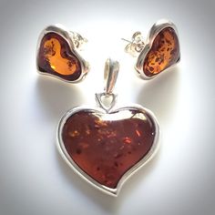 heart amber pendant and stud earrings jewelry set Sterling Silver Heart Jewelry Sets For Anniversary, Valentine's Day Heart Cut Jewelry Sets, Silver Heart-shaped Jewelry Sets For Gifts, Heart-shaped Silver Jewelry Sets For Gifts, Valentine's Day Silver Jewelry Sets With Matching Earrings, Silver Jewelry Sets With Matching Earrings For Valentine's Day, Heart Shaped Sterling Silver Jewelry Sets As Gift, Heart Cut Jewelry With Matching Earrings For Gifts, Sterling Silver Jewelry Sets For Valentine's Day