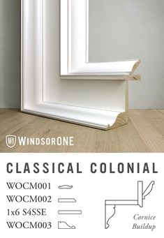 an image of a white window frame with the words classical colonial on it and below