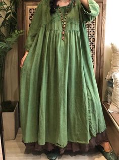 "【Fabric】 linen 【Color】 green, rose red, beige 【Size】 Shoulder width 43cm/ 17\" Sleeve length 51cm/ 20\" Bust 114cm/ 44\" Dress length 123cm / 48\" Note: the effect of each monitor is different, there will inevitably be color difference, please pay attention to the buyer. Washing & Care instructions: -Hand wash or gently machine washable do not tumble dry -Gentle wash cycle (40oC) -If you feel like ironing (although should not be necessary) , do it with steam or while the dress is still slightly Solid Color Bohemian Linen Dress, Bohemian Linen Dress Solid Color, Bohemian Linen Dress In Solid Color, Solid Color Linen Bohemian Dress, Green Linen Bohemian Dress, Green A-line Cotton Maxi Dress, Green Cotton A-line Maxi Dress, Bohemian Cotton Dress In Solid Color, Bohemian Solid Color Midi Dress