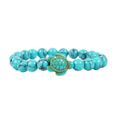 a bracelet with turquoise beads and a turtle on it