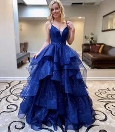 Blue tulle long ball gown dress formal dress · Dress idea · Online Store Powered by Storenvy Blue Organza Ball Gown For Gala, Blue Tulle Ball Gown For Gala, Gala Ball Gown With Tulle Skirt, Tulle Gala Ball Gown, Hoco Ideas, Formal Ideas, Ruffle Prom Dress, Prom Dresses Elegant, Sparkly Prom Dresses