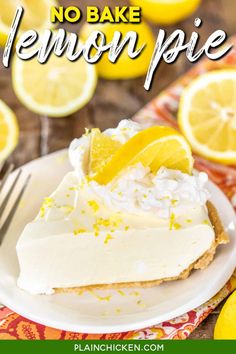 no bake lemon pie on a white plate