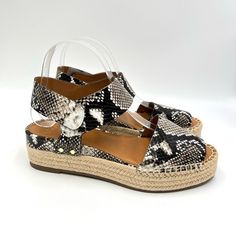 Brand New (No Box) Franco Sarto Women's Oak Leather Snakeskin Print Espadrille Platform Sandals In Shades Of Black, Brown, Taupe, And White. Women's Size 8.5. New To Poshmark? Sign Up Using Invite Code: Tentoday For $10 Off Your Purchase! Play With Texture In This Beautifully Crafted Espadrille Sandal. Leather Upper. Peep Toe, Heel Sling Strap With Hook-And-Loop Closure. Metallic Stud Accents And Woven Espadrille Detailing. Approximately 2 Inch Platform Espadrille Heel. Leather Espadrilles With Textured Footbed, Espadrille Platform Sandals With Round Toe, Woven Sole Sandals With Round Toe For Outings, Brown Espadrille Slip-on Sandals, Brown Slip-on Espadrille Sandals, Leather Wedge Heel Espadrilles With Buckle Closure, Leather Espadrilles With Buckle Closure And Wedge Heel, Wedge Sandals With Removable Insole For Outings, Casual Leather Espadrilles With Buckle Closure