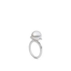 This fashion ring is from luxury pearl purveyor Mikimoto. Crafted in 18kt white gold, the piece features an 11mm A+ white South Sea pearl embraced by a diamond-embellished curl. The marvelous meandering gemstones in this Mikimoto ring present a unique look that is sure to please. Mikimoto Jewelry, Pearl Diamond Ring, Fine Pearl Jewelry, Mikimoto Pearls, Pearl And Diamond Ring, Sea Pearl, South Seas, South Sea Pearls, Sea Pearls