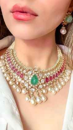 Ruby Royal Jewels, Navratan Jewellery, Uncut Necklace, Royal Jewellery, Wedding Jewelry Sets Bridal Jewellery, Bridal Jewellery Inspiration, Real Diamond Necklace, Long Haram