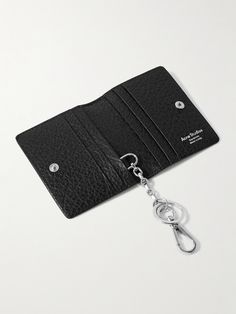 Acne Studios' minimalist cardholder comes with a silver key fob, so you can attach it to your belt loop or bag. It's constructed from full-grain leather, stamped with the brand's logo and fitted with six card slots. Modern Leather Card Holder With Logo, Acne Studios Card Holder, Black Wallet Men, Men Card Holder Luxury, Black Leather Card Holder With Logo, Leather Card Holder With Interior Key Chain, Acne Shop, Black Wallet, Leather Bifold Wallet