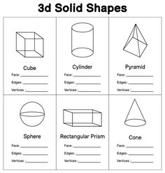 3D Solid Figures Shapes Printable 3d Shapes, 3d Shapes Kindergarten, 3d Shapes Activities, Shapes Lessons, Solid Figures, Worksheet Kindergarten