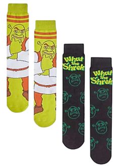 SHREK THE MOVIE Men’s 2 Pair of Socks ‘WHAT THE SHREK’ - Novelty Socks And Slippers Shrek Pajama Pants, Shrek Gift Ideas, Shrek Blanket, Shrek Socks, Shrek Accessories, Novelty Socks, Shrek, Crew Socks, Sock Shoes