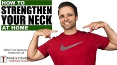 a man pointing to his right with the words how to straighten your neck at home