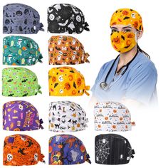 PRICES MAY VARY. Assorted Styles and Ample Quantity: you will receive a total of 12 pieces of nurse hats for women scrub in 12 different styles, each style for 1 piece, they are designed with many Halloween elements, cute and eye catching, you can use them to warm up your parties, and you will stand out from the crowd Hats with Buttons: these bouffant scrub caps women have buttons on both sides, which allow you to wrap the mask strap around your buttons instead of your ears, a more comfortable w Diy Scrub Cap, Euro Scrub Hat Pattern, Surgery Caps Scrub Hats Pattern, Halloween Scrubs, Scrub Caps Women, Bouffant Scrub Caps, Hair Scarf Styles, Nurse Hat, Nursing Cap