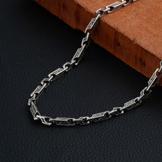 Welcome to KIARA JEWELLERS Oxidized Sterling Silver 925 Fancy Chains, Unisex Chains,  Necklace Chain For Women And Men, Handmade Chain, Gift for Women, Gift For Men ◾ All of our products are handmade and their materials are 925 Sterling Silver. ◾ We can make this chain without Oxidizing ( Plain silver Finish ) ◾ These Chains are perfect choice for Men and Women, as it comes in a variety of sizes. ◾ It is also a great gift idea for Birthdays, Graduations, New year, Mother's Day, Father's Day, Eas Silver Chain Link Necklace Gift, Silver Chain Link Necklace For Gift, Silver Chain Link Necklaces For Gift, Engraved Stainless Steel Chain Link Jewelry, Engraved Stainless Steel Link Jewelry, Silver Link Engraved Jewelry, Silver Link Jewelry With Engraving, Engraved Silver Chain Link Jewelry, Engraved Sterling Silver Chain Necklace Gift