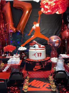 a basketball themed birthday party with balloons and decorations