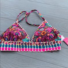 Check Out The Pictures And That Says It All!! Love This Amazing Colorful Bikini Top With Adjust Straps And Is For Size D/Dd Pink Swimwear With Built-in Bra For Vacation, Fun Pink Swimwear For Vacation, Bohemian Pink Swimwear For Vacation, Pink Beachy Swimwear With Built-in Bra, Stretch Pink Halter Top For Festivals, Pink Stretch Halter Top For Festival, Summer Festival Pink Halter Top, Pink Triangle Halter Top For Poolside, Pink Triangle Top Swimwear For Festival