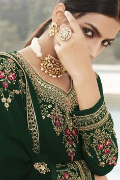 Shop Designer Suits for Women Online Luxury Green Resham Embroidery Churidar, Luxury Green Churidar With Resham Embroidery, Luxury Green Salwar Kameez With Intricate Embroidery, Luxury Green Traditional Wear With Embroidered Border, Luxury Green Churidar For Traditional Ceremonies, Luxury Green Unstitched Suit With Pallu, Luxury Green Cotton Churidar, Cheap Green Unstitched Traditional Wear, Cheap Embroidered Green Traditional Wear