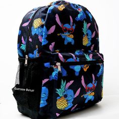 Casual Character Print Backpack For Back To School, Casual Backpack With Character Print For Back To School, Themed Backpack With Character Print For Back To School, Stitch Eating, Eating Pineapple, Playing The Guitar, Disney Lilo, Book Bag, Large Backpack