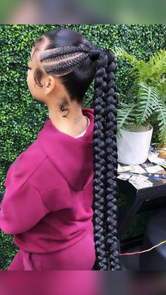 Slicked Braided Hairstyles, Fishtail Ponytail Braid, Four Braids Hairstyles Black, Sleek Ponytail Hairstyles For Black Women, Braided Ponytail Hairstyles Feed In, Slick Back Braided Ponytail, Slick Back Braided Ponytail Weave, Braided Homecoming Hairstyles, Braided Ponytail Weave