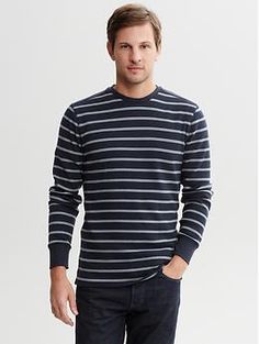 Striped waffle-knit crew-neck pullover | Banana Republic Knit Long Sleeve T-shirt For Fall, Long Sleeve Knit T-shirt For Winter, Winter Knit Long Sleeve T-shirt, Knit Long Sleeve T-shirt For Winter, Casual Ribbed Sweater For Layering, Long Sleeve Ribbed Sweatshirt For Layering, Relaxed Fit Ribbed Crew Neck Sweater, Textured Knit Crew Neck Sweatshirt, Relaxed Fit Ribbed Sweater With Crew Neck