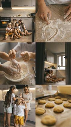 a collage of photos showing people making cookies