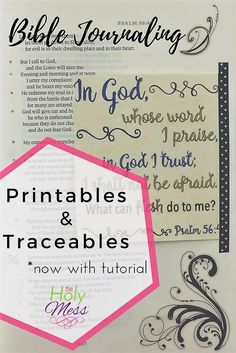 bible journal pages with the words printables and traceables written on them