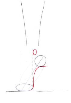 a drawing of a person's legs with one foot in the air and two circles on