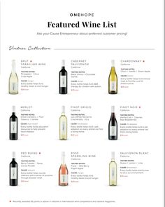 the wine list for onemore features several different wines, including red and white ones