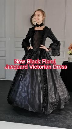 This dress made of high quality black floral brocade and thick satin. The fitted bodice has a square neckline trimmed out in generously gathered ruffles.the sleeves are belled at the bottom, and trimmed out with more lace for a romantic finish.The dress has poly lace-up on the back to shape body well , and can adjust the bust and waist well, Flowing wide sweep skirt. This dress is perfect for Halloween, Venice Carnival,Cosplay,Reenactments, Photograph, stage performance, Themed Events etc. Gothic Medieval Dress For Fancy Dress, Elegant Black Costume For Party, Black Fantasy Halloween Dresses, Elegant Black Costume For Costume Party, Elegant Black Costume For Fancy Dress, Elegant Black Fancy Dress Costume, Fitted Medieval Black Costume, Black Overbust Halloween Costume, Black Overbust Victorian Dress For Costume Party