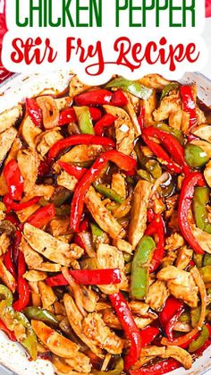 chicken pepper stir fry in a pan with peppers