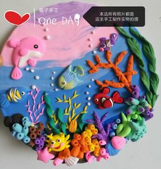 there is a cake decorated with sea animals and fish on the bottom, along with words that read i love pad sno