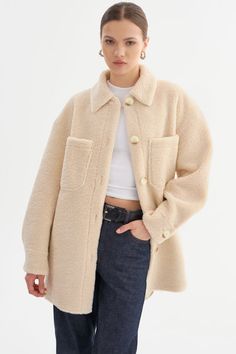 KANE | Sherpa Shacket Oversized Sherpa Jacket, Sherpa Shacket, Coffee Date Outfits, Fall Wardrobe Staples, Jacket Making, Sherpa Jacket, Date Outfits, Laid Back Style, Swim Accessories