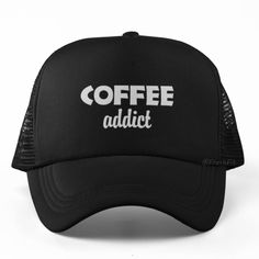 New Hat. For Men Or Women. Coffee Addict Graphic Foam Trucker Hat In Black. Lightweight Poly-Foam Trucker Cap With Mesh Back Curved Bill Visor For Optimal Shading Adjustable Plastic Snap Strap Adult Unisex One Size Fits Head Circumferences Up To 60cm Style Tags # Drinker Text Print Sayings Sport Baseball Hat Cap Vacation Travel Hot Weather Guys Mens Womens Casual Outdoors Original Custom Cool Unique Handmade Trendy Active Big Bold Message Dark Solid Color Otto Thick Premium Quality Spring Summer Black Trucker Hat With Letter Print For Outdoor, Black Trucker Hat With Letter Print And Flat Bill, Black Letter Print Snapback Trucker Hat, Black Snapback Trucker Hat With Letter Print, Black Dad Hat With Letter Print, Casual Black Snapback Hat With Letter Print, Black Trucker Hat With Letter Print And Curved Brim, Trendy Black Dad Hat With Short Brim, Casual Black Trucker Hat With Letter Print