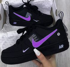 Purple Black Custom Air Force 1 – SHECUSTOMIZE Nike Shoes Women Fashion, Nike Shoes Air Force, Air Shoes, Nike Fashion Shoes, Nike Shoes Girls, Jordan Shoes Girls, Custom Nike Shoes, All Nike Shoes, Shoes Outfit Fashion