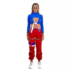 FREE SHIPPING Women fashion High Waist Side Hollow Out Pants Button Split Streetwear Sweatpants Womens Trousers Spliced Colour Pants JKP2309 Trendy Stretch Color Block Pants, Trendy Red Color Block Bottoms, Trendy Red Patchwork Bottoms, Trendy High Waist Color Block Pants, Fitted Red Color Block Bottoms, High Waist Fitted Color Block Pants, 18th Birthday Outfit, Streetwear Sweatpants, Hiphop Streetwear