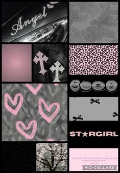 a collage of different images with the words stargirl written in pink and black