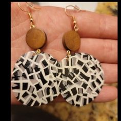 Gorgeous Pair Of Unique Luxury Boutique Earrings, That You Will Be Sure To Receive Many Compliments On! Monochrome Earrings Crafted With Brown Wooden Circles And Black , Gray And White Geometric Patterned Circles 3/$30 Or Buy 2, Get 1 Free On All Jewelry Items From My Closet! (Free Item Will Be Of Equal Or Lesser Value) I Will Honor The Better Deal (3/$30 Or B2g1) Check Out My Other Unique Boutique Jewelry! Boutique Quality Alloy, Hypoallergenic, Lead Compliant & Nickel Free (Great For Sensitive Handmade Brown Geometric Earrings, Wooden Painted Earrings, Boutique Earrings, Black Heart Earrings, Cloisonne Earrings, Abalone Earrings, Lotus Jewelry, French Hook Earrings, Polymer Clay Jewelry Diy