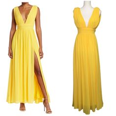 New Love X Design Women’s Athen Plunging V Neck Maxi Summer Dress Sun Yellow Size Xs - 100% Polyester Dreamy Pintucking Shapes The Bodice Of This Ethereal Chiffon Maxi Dress That's Perfect For Weddings And Other Special Occasions. 59" Length (Size S) V-Neck Sleeveless Back Zip Closure 100% Polyester Machine Wash, Dry Flat Imported Model Stats: 5'10" Height; 34" Bust; 27" Waist; 35" Hips. Model Is Wearing Size S. New With Tags With Defects - Pintucking Stitch Came Out In One Spot And Zipper Works Yellow V-neck Maxi Dress For Formal Occasions, Yellow V-neck Maxi Dress For Wedding, Yellow V-neck Maxi Dress For Cocktail, Yellow V-neck Maxi Dress For Evening, V-neck Lined Maxi Dress For Prom, Lined V-neck Maxi Dress For Prom, Yellow V-neck Maxi Dress For Date Night, Maxi Summer Dress, Open Dress