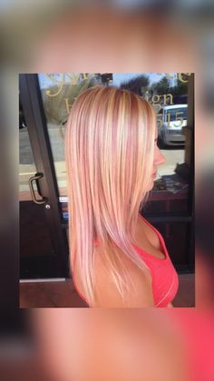 Blonde Hair Color Ideas Medium Length Straight, Fun Highlights For Blondes, Colorful Hair Dye Ideas For Blondes, Long Blonde Hair With Pink Highlights, Blonde Hair W Pink Highlights, Pink Hair Dye Ideas Blondes, Blond And Pink Highlights