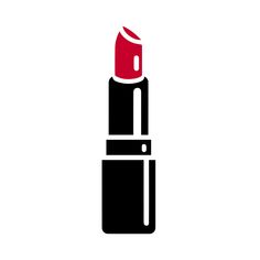 a black and red lipstick icon on a white background