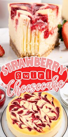 there is a cheesecake with strawberry topping on the plate