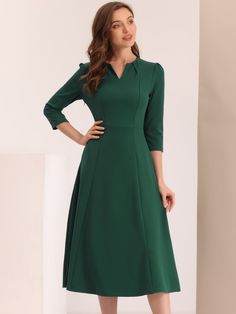 Shop Allegra K for elegant v neck pockets 3/4 sleeve work solid a-line dress you are looking for, get more women's dresses for yourelf. Order now! Free Returns! Midi Dress Work, Cocktail Wedding, Bag Model, Women Maxi, Long Sleeve Midi, Model Body, Job Interview, Womens Clothing Sizes, Chic Woman