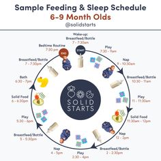 a diagram showing the stages of feeding and sleep schedules for babies, toddlers, and older children