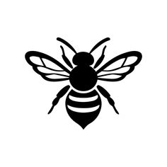 a bee that is black and white on a white background