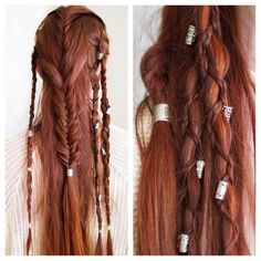 Braided Dreadlocks, Viking Braids, Hair Cuffs, Viking Hair, Awesome Hair, Long Red Hair, Fantasy Hair, Hair Rings