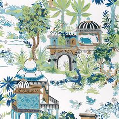 an image of a wallpaper with blue and green designs on the outside of it