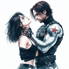 a drawing of a man and woman dressed as the same character in metal gear, hugging each other