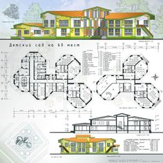 an architectural drawing shows the plans and elevations for two story houses, with different levels