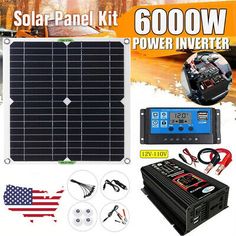 solar panel kit with power inverter and battery charger for car or truck