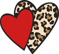 two hearts with leopard print and red heart