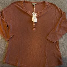 New With Tags. Looser Fit. Orange Buttoned Tops For Fall, Orange Tops With Buttons For Fall, Orange Button Closure Top For Fall, Fall Orange Top With Button Closure, Fall Orange Tops With Buttons, Fall Orange Tops With Button Closure, Orange Cotton Tops With Buttons, Brown Orange, Long Sleeve Tees