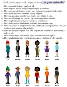 an image of people in spanish with the words and pictures below them, which are all different